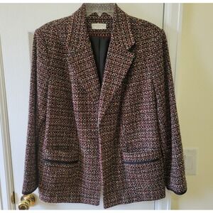 Worthington Woman Size 1X? Blazer Red Black Tan Tweed Open Front Jacket